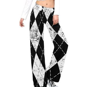 Argyle Plaid Preppy Stijl Damesbroek Casual Broek Elastische Taille Lounge Broek Lange Yoga Broek Rechte Pijpen