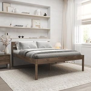 180x200 cm houten bed - Anu hoogbedframe met lattenbodem - geolied in de kleur Canadees eiken - massief berkenhout - ondersteunt 350 kg