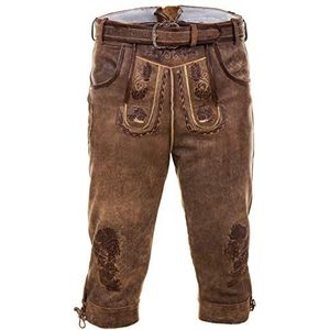 Beierse traditionele knieband lederhose Thomas met bijpassende klederdrachtriem Gr. 44-68, bruin, 46