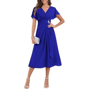 KIYNE Dames thee lengte moeder van de bruid jurken met mouwen ruches chiffon formele jurk avondjurk, koningsblauw, 32