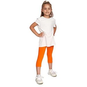 SOFTSAIL Legging voor meisjes ¾ lengte, eenvoudige broek voor kinderen, elastisch katoen, slim, ademend, hoge taille, ultra zacht, 1-13 jaar, schoolspel, danskleuren, CH34, Oranje, 12-13 jaar