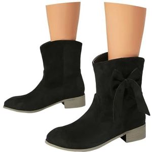 Grote Maat Enkellaarsjes for Dames Elegante Korte Laarzen Met Strikken Retro Suède Enkellaarsjes Instaplaarzen Met Lage Hak,casual Instapschoenen, 36-43EU(Black,43 EU)