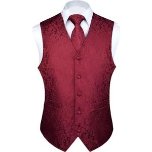 Enlision - Gilet - Paisley - Burgundy - Bruiloft - Set met Stropdas en Zakdoek