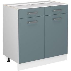 Livinity Onderkast keuken R-Line, blauw-grijs/wit, 80 cm, AP eiken