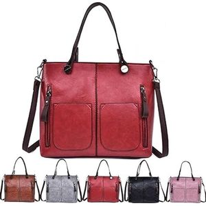 Ladies Vintage Leather Shoulder Bag Large Crossbody Bags for Women PU Leather Purse Work Bags with Multi-Pockets Handbag (Color : Red)