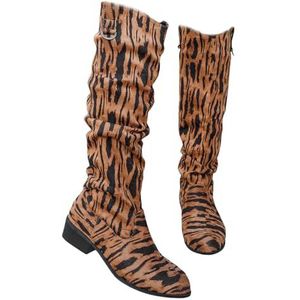 Western Cowboylaarzen Dames Retro Lange Laarzen Met Luipaardprint Instappers Grote Maten Rijlaarzen Blokhak Overgangslaarzen for Lente, Herfst(Leopard 1,43 EU)