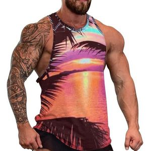 Sunset Glow And Palm Trees heren tanktop grafische mouwloze bodybuilding T-shirts casual strand T-shirt grappige sportschool spier