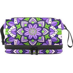 Grote capaciteit reizen cosmetische tas,Mandala Design Paars,Make-up tas,Waterdichte make-up tas Organizer, Meerkleurig, 27x15x14 cm/10.6x5.9x5.5 in