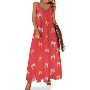 Red Tiger Maxi-jurk voor dames, zomer, V-hals, mouwloos, spaghettibandjes, lange jurk