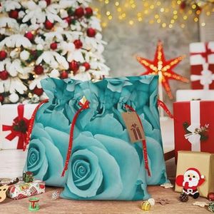 Kerst Trekkoord Gift Zakken Turquoise Rose Gedrukt Xmas Wrapping Bag Herbruikbare Kerst Goody Bags voor Cadeaus Kerst Vakantie Party Decor