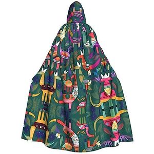 FRESQA Mexicaanse Otomi Animal Unisex Hooded Lange Polyester Cape, Cosplay Kostuums Kerstfeest Vampieren Mantel