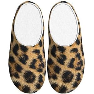 EdWal Ruwe luipaardprint print winter warme pantoffels indoor antislip pluche pantoffels ontspannen thuis voor vrouwen mannen, Zwart, 37.5 EU