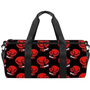 Tropisch fruit banaan ananas citroen bloemenpatroon reizen duffle tas sport bagage met rugzak draagtas gymtas voor mannen en vrouwen, Rode bokshandschoenen patroon zwart, 45 x 23 x 23 cm / 17.7 x 9 x 9 inch