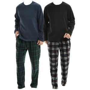 SaneShoppe Thermische fleece pyjamasets voor heren, nachtkleding, loungewear, Groen/Zwart 2 Pack, XXL