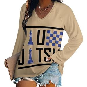 Jiu-Jitsu Chess Dames Casual Lange Mouw T-shirts V-hals Gedrukt Grafische Blouses Tee Tops 4XL