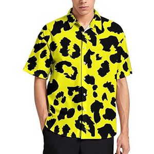 Gele luipaard zomer heren shirts casual korte mouw button down blouse strand top met zak XS