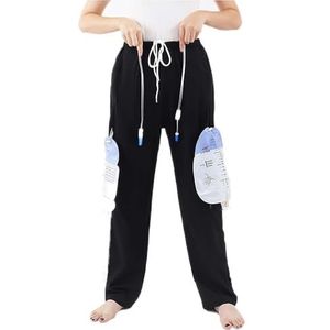 BESTXH Catheter Leg Bag Pants for Men/Women, Urine Bag Holder Pants with 2 Zippered Side Pockets, Holding 2x2000ml Catheter Bag for Nephrostomy, Foley, Cystostomy Patients,zwart,XXL