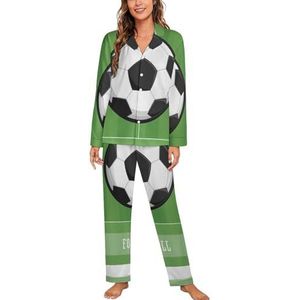 Voetbal voetbalveld lange mouw pyjama sets voor vrouwen klassieke nachtkleding nachtkleding zachte pyjama lounge sets