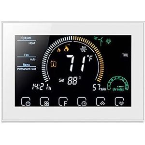 Temperatuurregelaar, Digitale Temperatuurregelaar Smart Home Met Wifi Of Afstandsbediening Warmtepomp Thermostaat for Centraal Residentieel Systeem Digitale Temperatuurregelaar(White)