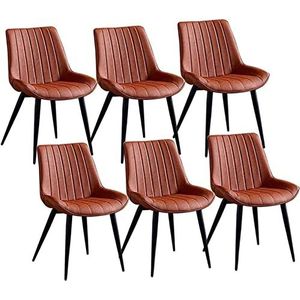 GEIRONV Moderne eetkamerstoelen set van 6, for lounge living café receptie stoel PU lederen rugleuning metalen poten vintage keukenstoel Eetstoelen (Color : Orange, Size : 46x53x83cm)