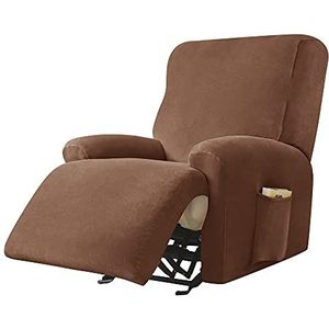 Highdi Stoelhoezen met zakken, effen kleur fluwelen fauteuilhoezen 4 stuks, polyester spandex meubelbeschermer, antislip hoes voor fauteuil voor woonkamer (Donkerbruin)
