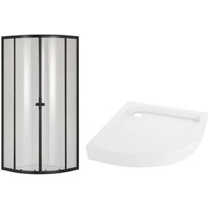 VBChome Douchecabine, 90 x 90 cm, zwart met douchebak, kwart cirkel, douchebak, hoekinstap, douchewand, schuifdeur, douchewand, helder veiligheidsglas, douchescheidingswand, kwart cirkel, 90 x 90 cm,