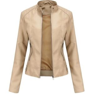 Dvbfufv Vrouwen Jassen Herfst Winter Vrouwen Mode Casual Lange Mouwen Biker Lederen Jas Vrouw Straat Kleding, Abrikoos, XS