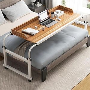 Ziekenhuis Over Het Bed Tafel Met Wielen, Uitschuifbare Rolling Bed Laptop Tafel, Verstelbare Hoogte Stoelkar, Recliner Tafel, Mobiel Computer Werkstation voor Thuis Kantoorgebruik(Natural,47.24*17.32