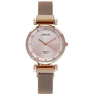 Elegant Shiny Rhinestone Steel Mesh Belt wrap armband Prismatic Quartz Wrist Watch analoog horloge (Color : Pink)