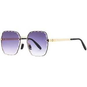 Vierkante randloze zonnebril met geslepen rand Dameszonnebril met kleurverloop Trendy metalen UV-beschermingsbril (Color : Double gray)