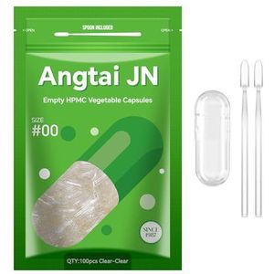 AngtaiJN lege veganistische capsules, lege capsules 00 (100 stuks), lege capsules om te vullen met 2 microlepels, doe-het-zelf capsulehoezen voor de capsulevuller maat 00