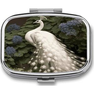 Witte Pauw Pil Doos Pil Organizer Pil Case 2 Compartiment Geneeskunde Pil Organizer Kleine Pil Case Pil Container Pil Houder Leuke Pillendoos Mini Pil Case