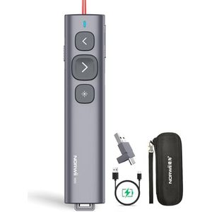 Norwii N95 Presentatieklikker met USB-AC ontvanger, PowerPoint-klikker voor presentatieafstandsbediening, oplaadbare draadloze presentatoraanwijzer, Slide Clicker voor pc/laptope-Book (Rood, USB-AC)