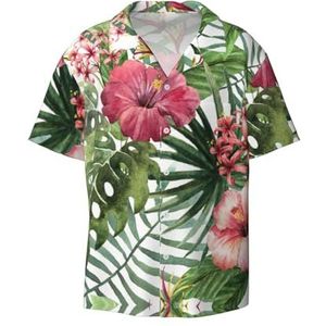 TyEdee Tropical Leaves1 Print Overhemden met korte mouwen voor heren, met zak, casual overhemd met knopen, Zwart, XL