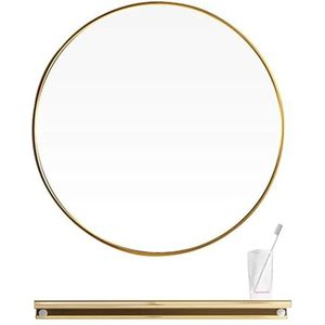 Badkamerspiegel Ronde gouden wandgemonteerde spiegel met plank 15,7'' - 27,6'' grote metalen badkamerspiegel complete set 3 kleuren Muurdecoratie (Color : Gold, Size : 70CM)