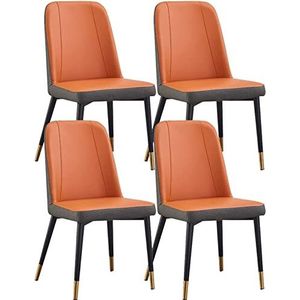 GEIRONV Eetkamerstoelen set van 4, kunstleer moderne woonkamer accentstoelen waterdichte lederen zijstoel met metalen poten stoelen Eetstoelen (Color : Orange, Size : 87 * 47 * 47cm)