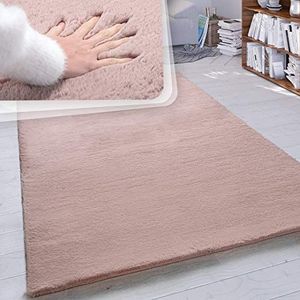 Hoogpolig vloerkleed woonkamer kunstvacht superzacht effen in versch. afmetingen en kleuren, Maat:Ø 160 cm rondje, Kleur:Roze