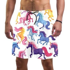 Mannen Board Shorts, Regenboog Kleur Eenhoorn Sneldrogende Badmode Strand Vakantie Party Bermuda Zwemmen Grote Broek, Regenboog Kleur Eenhoorn, M