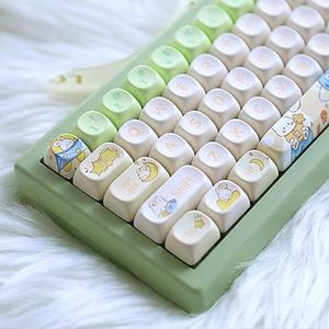JOLINTAL 144 toetsen dikke PBT MOA profiel toetsdoppen, schattige groene toetsenset met dye Sub Kawaii Cherry Mx toetsenbord, ronde aangepaste keycaps konijn voor ANSI-lay-out, mechanisch