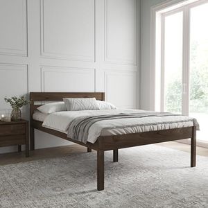 Bed 160x200 cm in wenge geolied hout - Anu Scandi Style hoogslaper zonder lattenbodem - massief berkenhout - natuurlijke kleur - ondersteunt 350 kg
