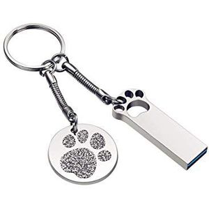 FeliSun High Speed Cat Paw Shape USB 3.0 Flash Drive met sleutelhanger en beschermtas, metalen geheugenstick, U-schijf, pennenaandrijving, creatief cadeau (64 GB)