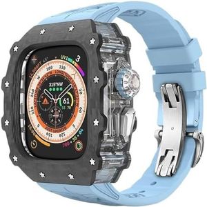 dayeer Koolstofvezel Case Band voor Apple Watch 49MM Ultra2 Ultra, fluorrubber horlogeband met Cover Mod Kit voor Iwatch Series9/8/7/6/5/4/se (Color : Trs, Size : 45mm 44mm for 9876)