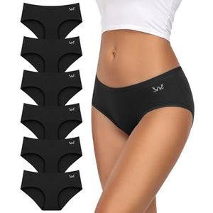 TANSTC Set van 6 katoenen onderbroeken voor dames, hipsterslips, lage taille en stretch, ademend, zwart, pak van 6, L