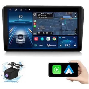 Android 14.0 2 Din Autoradio 9"" Touchscreen Auto Stereo voor Audi A3 met Draadloze Carplay Android Auto GPS navigatie AHD Omgekeerd beeld Stuurwielbediening(P5(6G+128G))