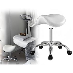 JAVPTAV Zadelstoel, rolstoeltjes voor salonbar manicure wimpertechnologie, ergonomische rugondersteuning zadelkruk, massage beauty studio stoel/eetkamerstoel/bureaustoel (wit)