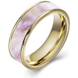 Damesmoderingen, veelzijdige ringen van titaniumstaal met schelpen, ringen van roestvrij staal, armbanden (Color : Gold_No.10)