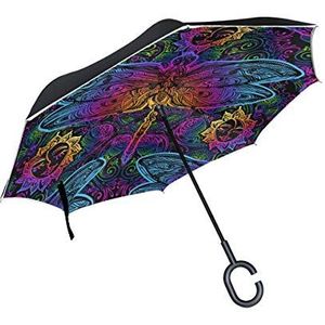 RXYY Winddicht Dubbellaags Vouwen Omgekeerde Paraplu Indische Mandala's Paisley Vogel Libelle Waterdichte Reverse Paraplu voor Regenbescherming Auto Reizen Outdoor Mannen Vrouwen