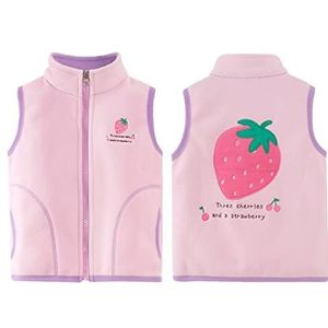 Baby Kinderen Polaire Gilet Kind Jongens Meisjes Mouwloze Jas Winter Warm Vest Rits Omhoog Kraag Taillejassen Jas Buitenkleding Lente Herfst - Aardbeienpatroon Roze 100