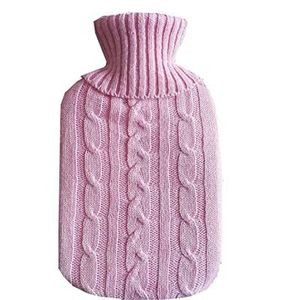 DieffematicRSD Warmwaterkruik 2000ml Hot Water Bottle Solid Color PVC Silicone Thermos Soft Knitted Cover Removable And Washable Winter Hand Warmer Supplies (Color : Pink)