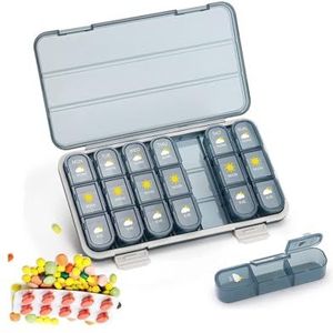 Pill Organizer,Travel Pill Box 7 Day, Airtight Pill Case Waterproof Moisture Proof, BPA Free, Easy Open (Size : 21 grids-blue)
